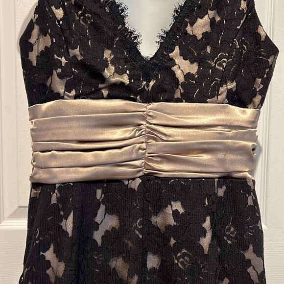 Joseph Ribkoff Black/Gold Lace‎ Sleeveless Moire Waist Midi Dress Size 10 - Picture 10 of 16